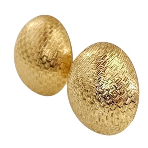 FO Inc. Gold Tone Round Dome Clip On Earrings Weave Texture, Fernando Originals - Picture 7 of 13
